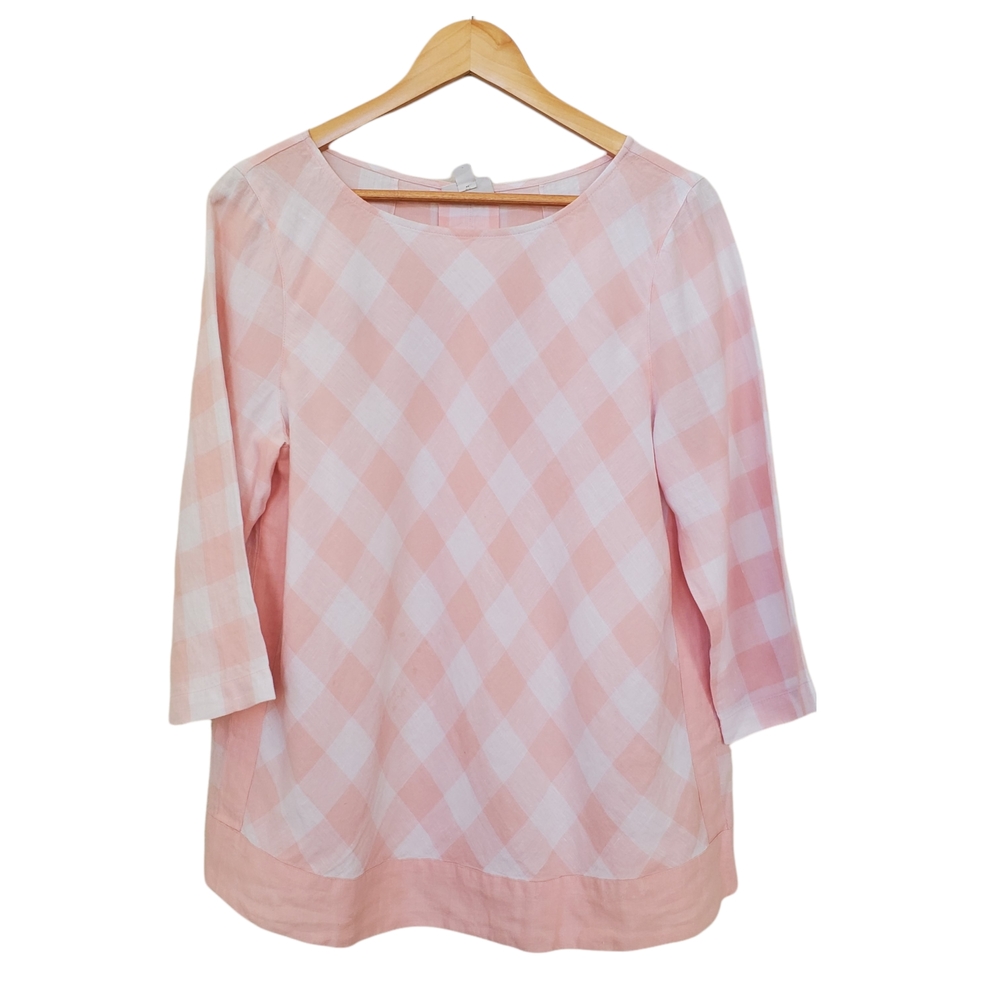 J. Jill Love Linen love linen Pastel Pink Checkerds Popover Tunic Size M - Picture 1 of 8
